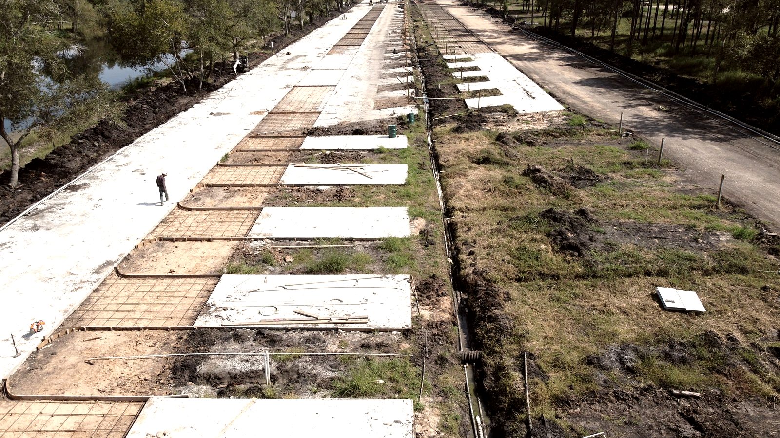 Aerial view of large-scale foundation work